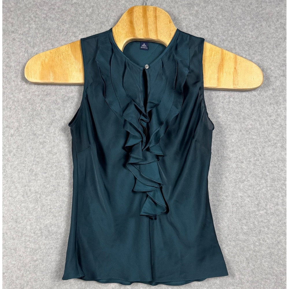Chaps Ruffle Blouse Women M Teal Green Sleeveless Keyhole Shell Top